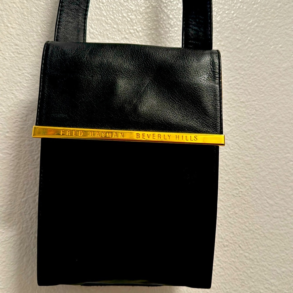 Fred Hayman Beverly Hills New Leather Crossbody Bags Black and Golden Size S